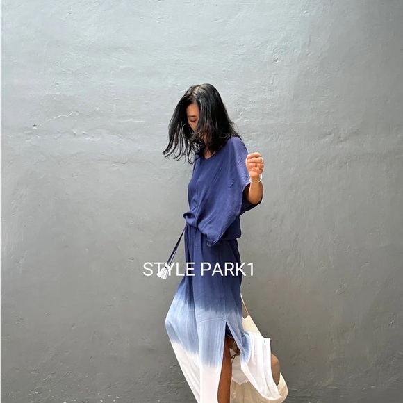 STYLE PARK MAXI KAFTAN DRESS - BNWT - ONE SIZE - COBALT BLUE/WHITE OMBRE - Picture 10 of 12